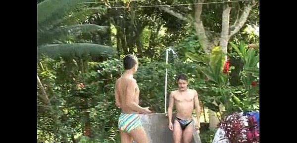  South American boy with perfect body bangs a twink